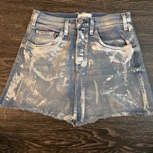 McGuire Izabel Silver Foil Denim High Rise Mini Skirt